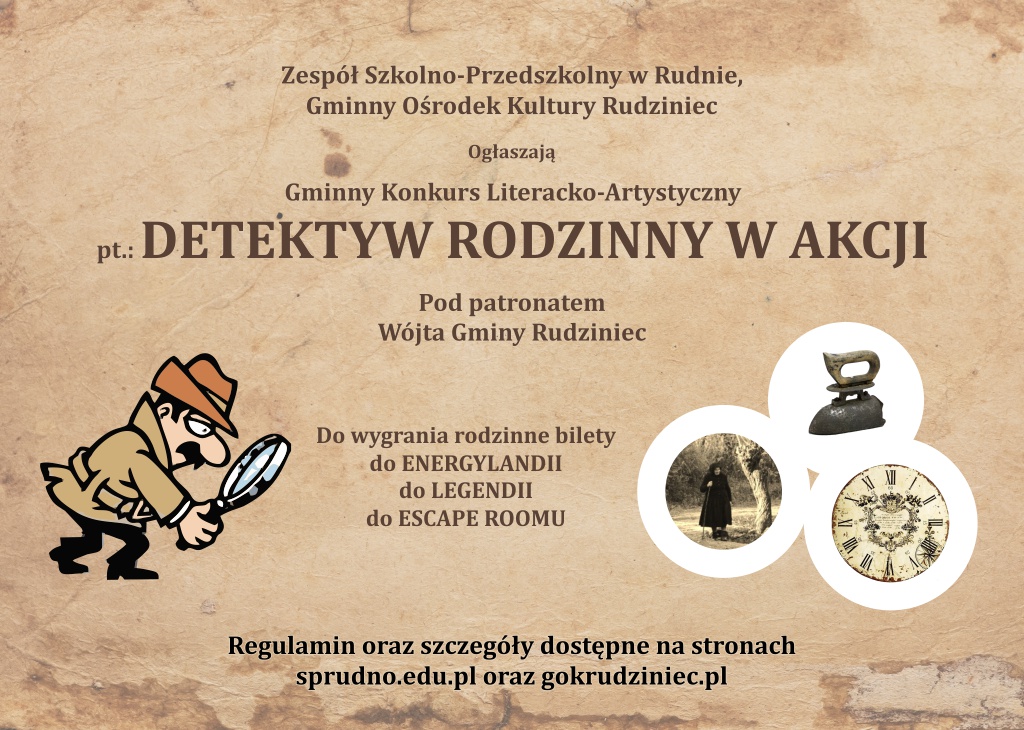 Plakat "Detektyw rodzinny w akcji" gminnego konkursu literacko artystycznego